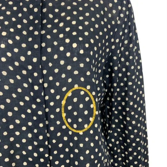 Lafayette 148 Linen Button Front Shirt L Blue Polka Dot - Picture 8 of 16